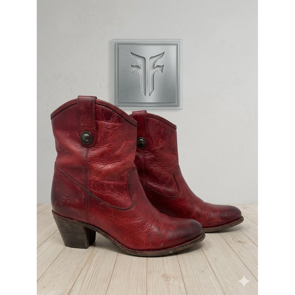 Frye Button ❤️Short Red Leather Boots Boho Whimsigoth Coastal Cowgirl festival